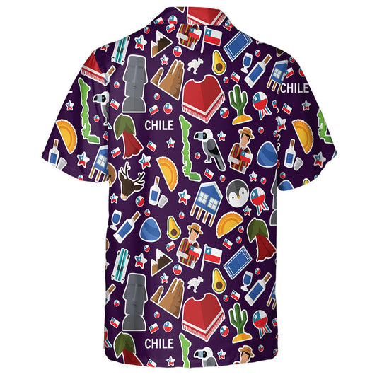 All About Chile Icons Stickers On Dark Background Hawaiian Shirt, Hawaiian Shirt Gift, Christmas Gift