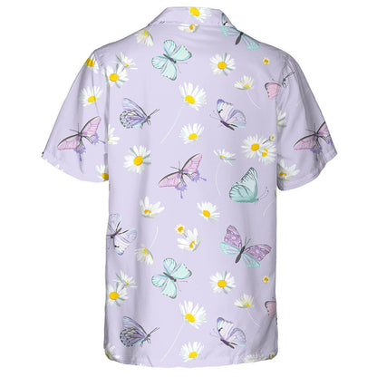 Violet Theme Watercolor Daisy Flowers And Butterfly Pattern Hawaiian Shirt, Hawaiian Shirt Gift, Christmas Gift