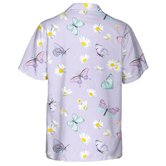 Violet Theme Watercolor Daisy Flowers And Butterfly Pattern Hawaiian Shirt, Hawaiian Shirt Gift, Christmas Gift