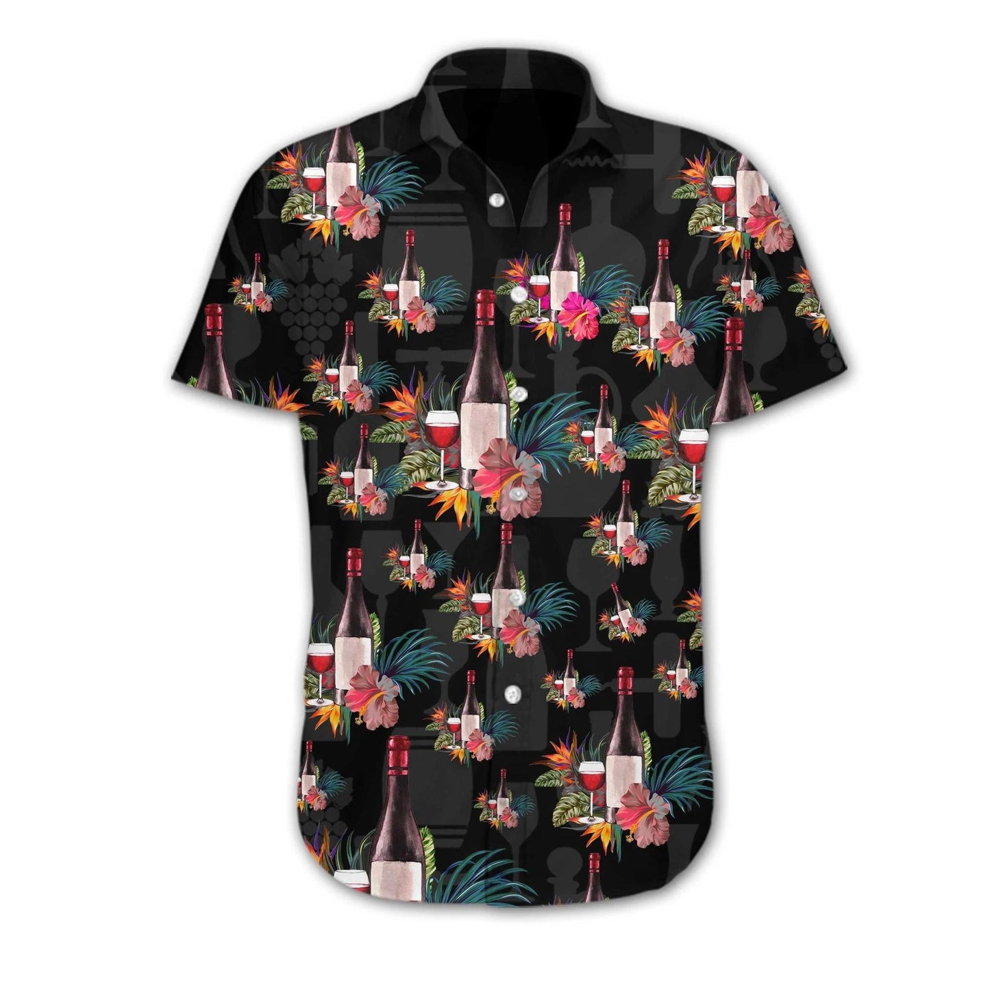 Grape Wine Bottle With Flower Tropical Jungle Pattern Hawaiian Shirt, Hawaiian Shirt Gift, Christmas Gift