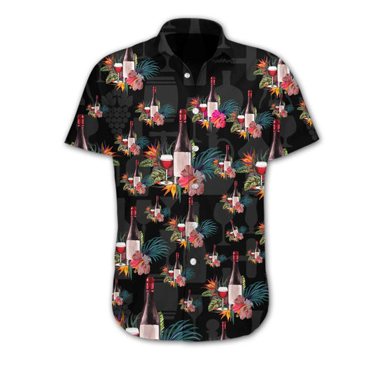 Grape Wine Bottle With Flower Tropical Jungle Pattern Hawaiian Shirt, Hawaiian Shirt Gift, Christmas Gift