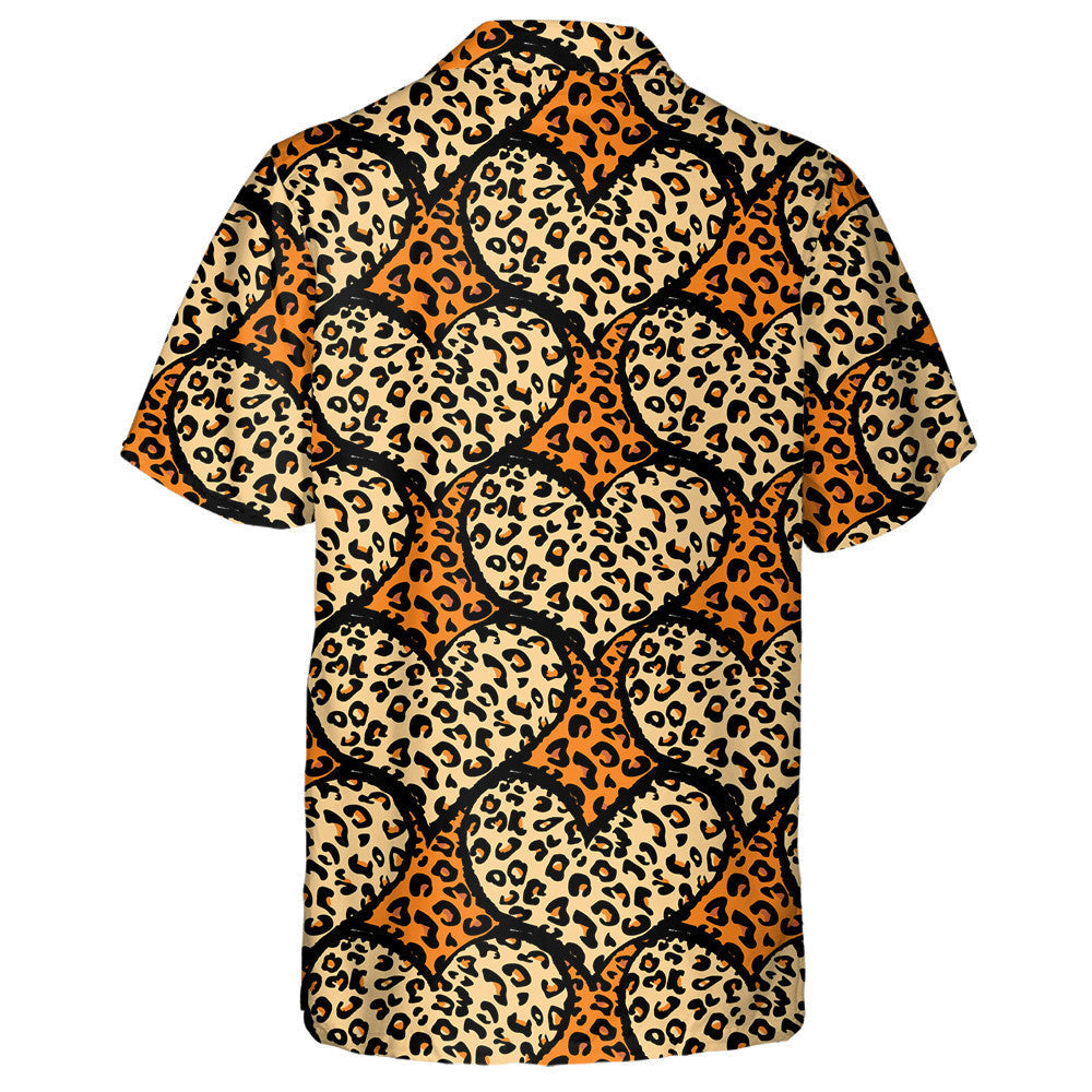Wild African Leopard And Hearts On Orange Background Hawaiian Shirt, Hawaiian Shirt Gift, Christmas Gift