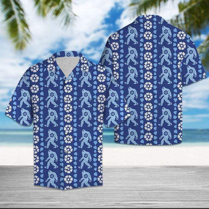Hawaiian Aloha Shirts Bigfoot Blue Floral, Hawaiian Shirt Gift, Christmas Gift
