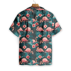 Flamingo On The Dark Pattern Hawaiian Shirt,Hawaiian Shirt Gift, Christmas Gift