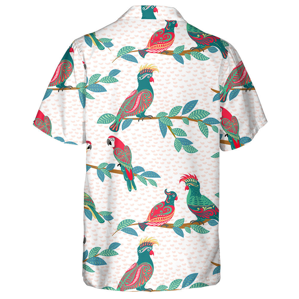 Bright Bird Parrots With Ornaments Sit On The Branches Hawaiian Shirt, Hawaiian Shirt Gift, Christmas Gift