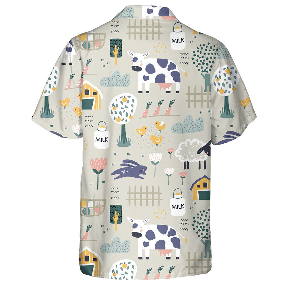 Cartoon Cow And Milk In The Farm Hawaiian Shirt, Hawaiian For Gift