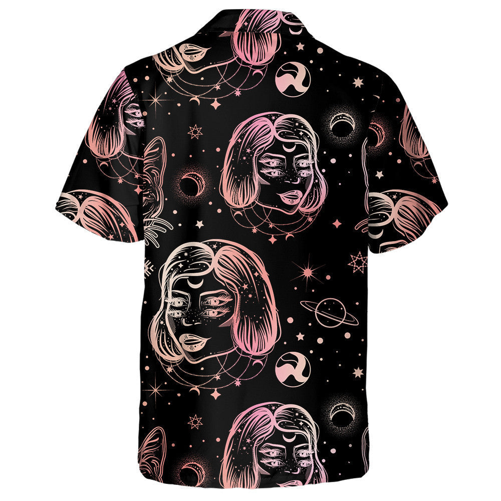 Tatto Art Style With Four Eyed Lady And Cat Hawaiian Shirt, Hawaiian Shirt Gift, Christmas Gift