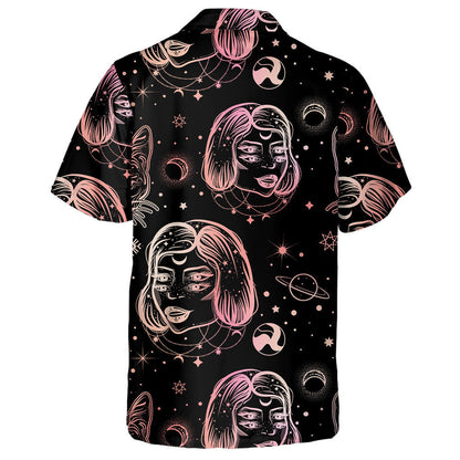 Tatto Art Style With Four Eyed Lady And Cat Hawaiian Shirt, Hawaiian Shirt Gift, Christmas Gift