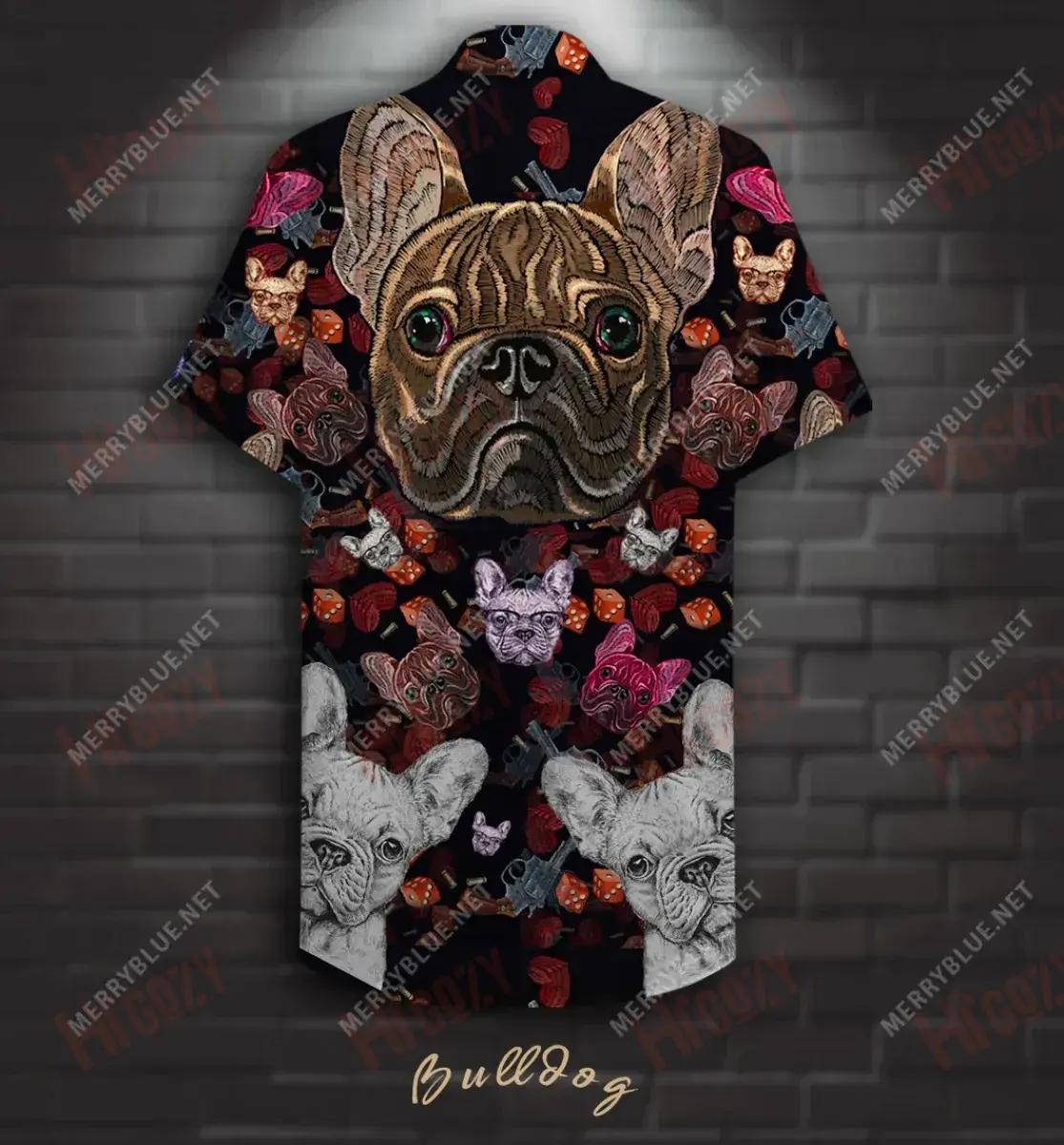 Bulldog Embroidery Unisex Hawaiian Shirt Hobbies Short Sleeve Custom Hawaiian Shirts Funny Hawaiian Shirts, Hawaiian Shirt Gift, Christmas Gift