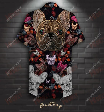 Bulldog Embroidery Unisex Hawaiian Shirt Hobbies Short Sleeve Custom Hawaiian Shirts Funny Hawaiian Shirts, Hawaiian Shirt Gift, Christmas Gift