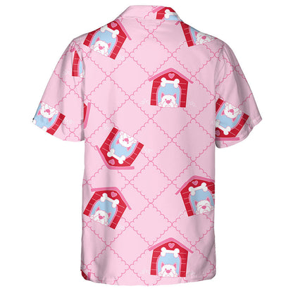 Cartoon Dog And House On Pink Isolated Background Hawaiian Shirt, Hawaiian Shirt Gift, Christmas Gift