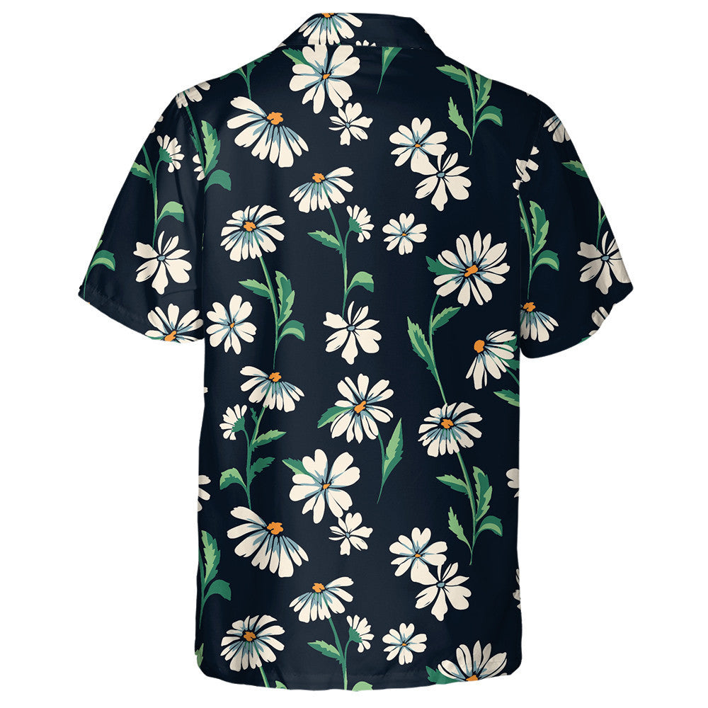 Cute Daisy Green Leaves Branches Hand Drawing Pattern Hawaiian Shirt, Hawaiian Shirt Gift, Christmas Gift