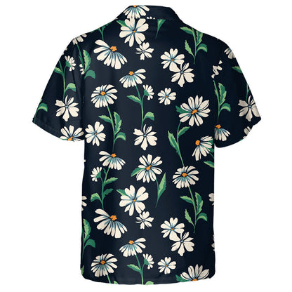 Cute Daisy Green Leaves Branches Hand Drawing Pattern Hawaiian Shirt, Hawaiian Shirt Gift, Christmas Gift