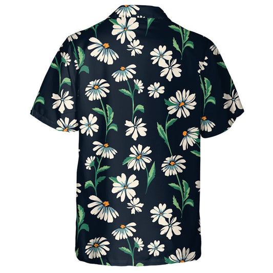 Cute Daisy Green Leaves Branches Hand Drawing Pattern Hawaiian Shirt, Hawaiian Shirt Gift, Christmas Gift