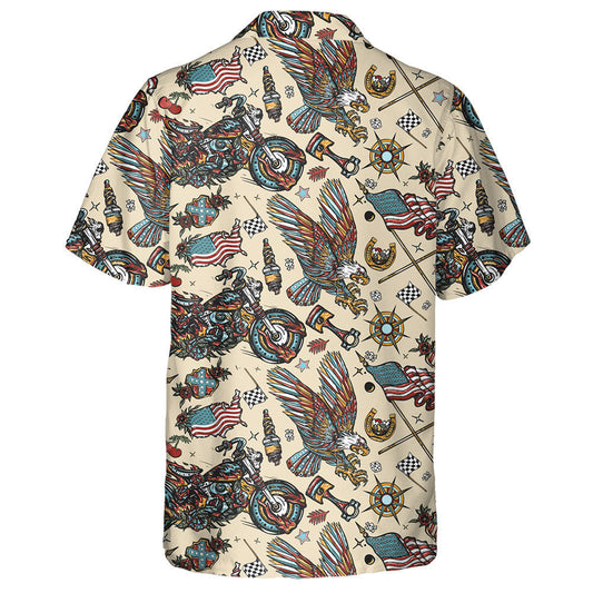 Cool Bearded Biker Man Motocycle Patriotic Eagle Art Hawaiian Shirt, Hawaiian Shirt Gift, Christmas Gift