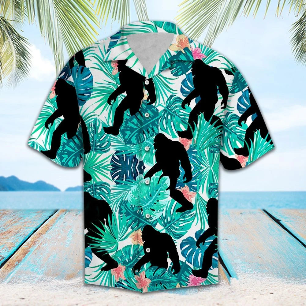 Bigfoot Walking In Tropical Forest Hawaiian Shirt, Hawaiian For Gift