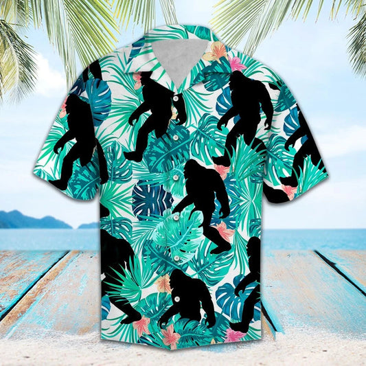 Bigfoot Walking In Tropical Forest Hawaiian Shirt, Hawaiian For Gift