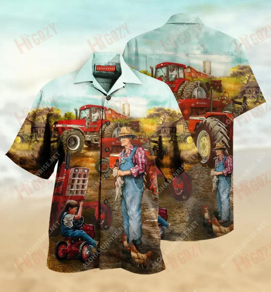 Awesome Fatherhood In Farm Unisex Hawaiian Shirt Hobbies Short Sleeve Custom Hawaiian Shirts Hawaiian Shirts For Women, Hawaiian Shirt Gift, Christmas Gift