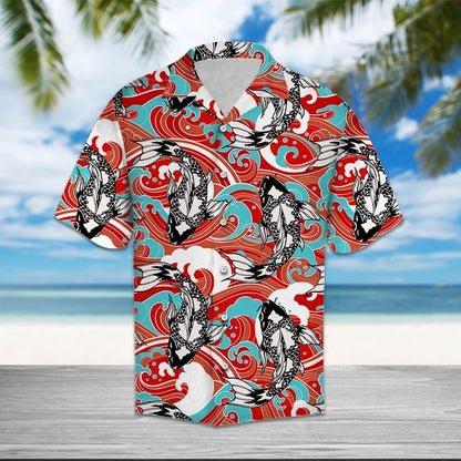 Awesome Drawing By Japanese Koi Fish Wave Pattern Hawaiian Shirt, Hawaiian Shirt Gift, Christmas Gift