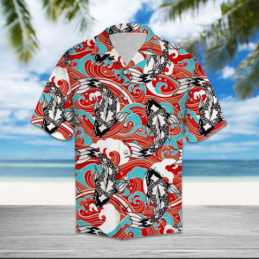 Awesome Drawing By Japanese Koi Fish Wave Pattern Hawaiian Shirt, Hawaiian Shirt Gift, Christmas Gift