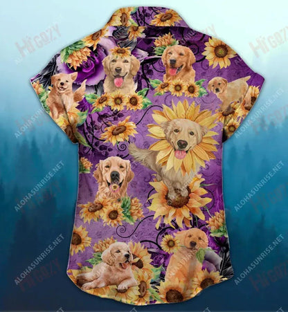 Golden Retriever Be A Sunflower Short Hawaiian Shirt Ocean Short Sleeve Hawaiian Crazy Shirts Funny Hawaiian Shirts, Hawaiian Shirt Gift, Christmas Gift