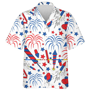 White Background Pattern Design Happy 4th Of July Hawaiian Shirt, Hawaiian Shirt Gift, Christmas Gift