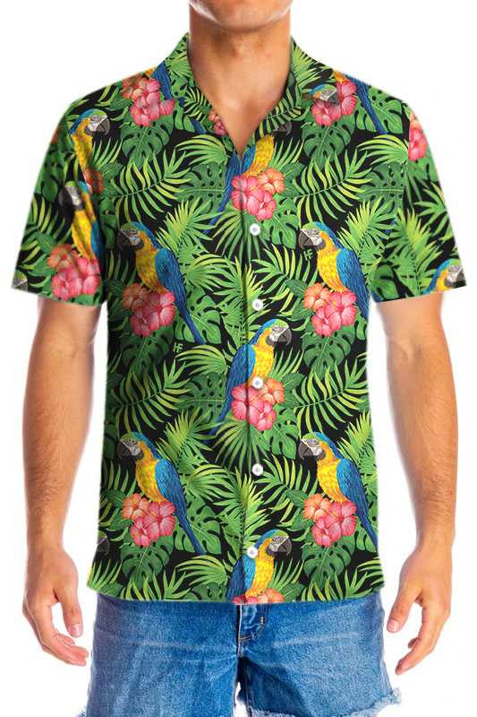 Spring Season Parrots Hibiscus And Palm Leaves Hawaiian Shirt, Hawaiian Shirt Gift, Christmas Gift