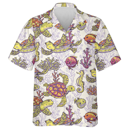 Vintage Turtle Decorated With Floral Ornaments Hawaiian Shirt, Hwaiian For Gift