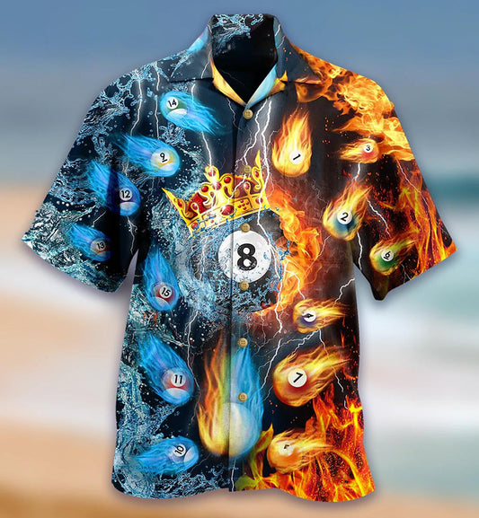 Billiard Ball King Fire And Water Power Design Hawaiian Shirt, Hawaiian Shirt Gift, Christmas Gift