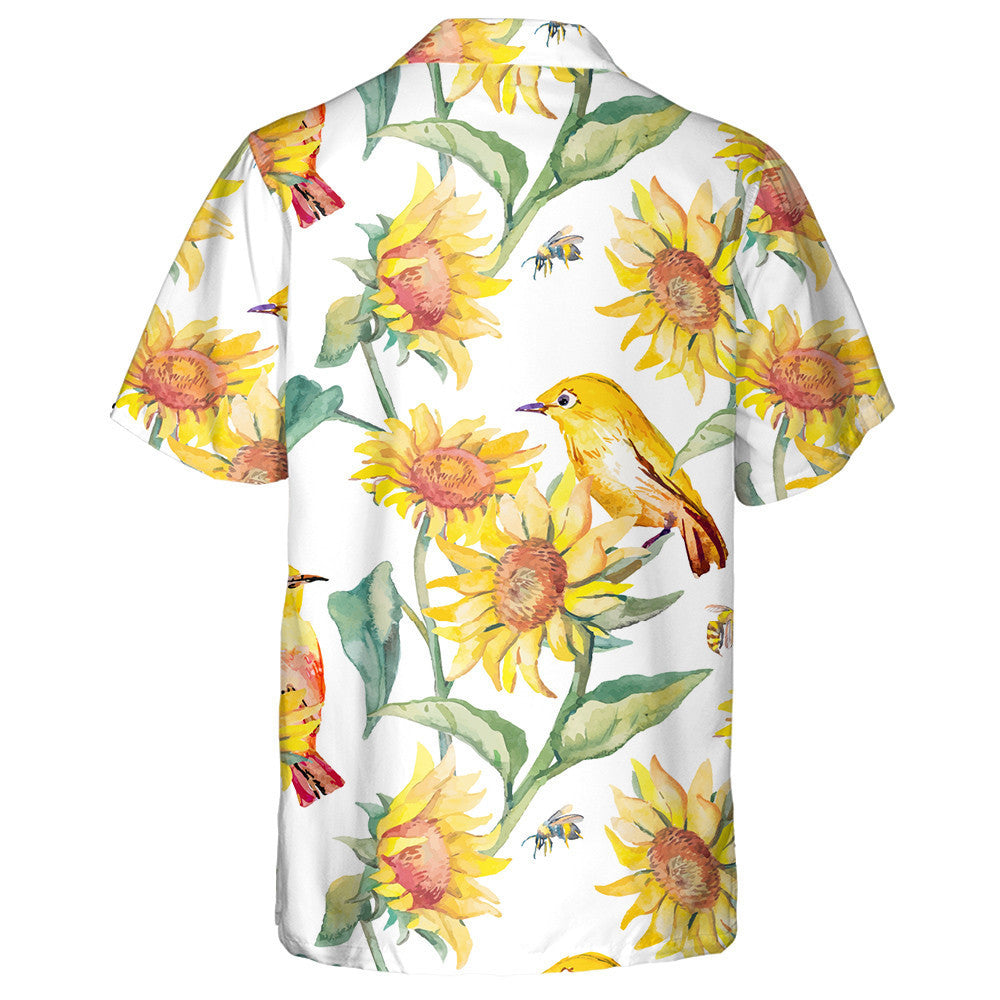 Wonderful Watercolor Art Of White-Eye Bird And Sunflower Hawaiian Shirt, Hawaiian Shirt Gift, Christmas Gift