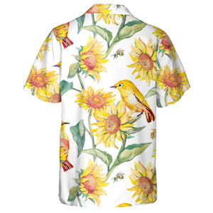 Wonderful Watercolor Art Of White-Eye Bird And Sunflower Hawaiian Shirt, Hawaiian Shirt Gift, Christmas Gift