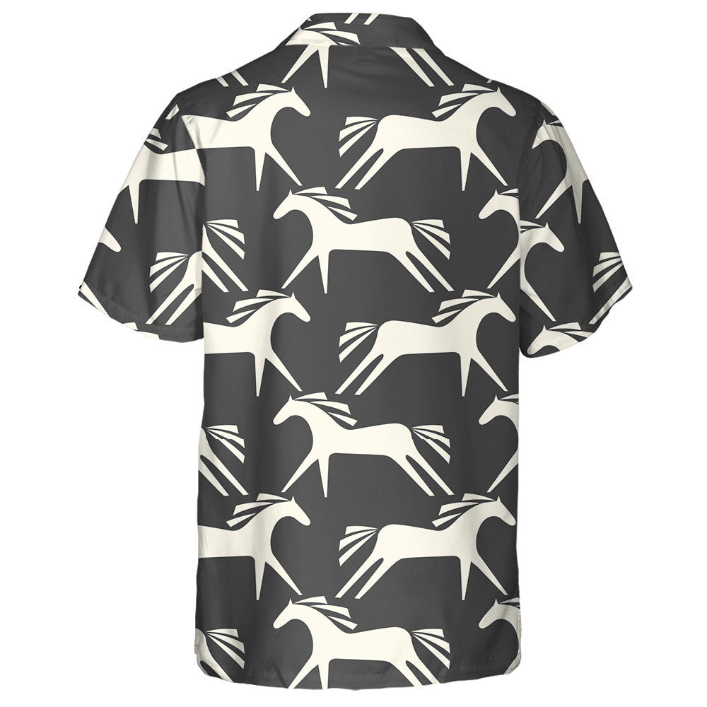 Cartoon White Horses On Black Background Hawaiian Shirt, Hawaiian For Gift