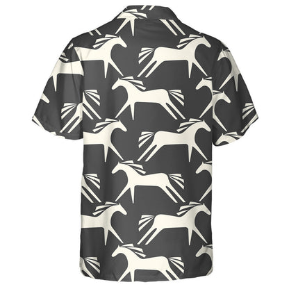 Cartoon White Horses On Black Background Hawaiian Shirt, Hawaiian For Gift