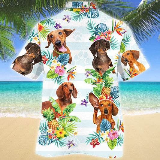 Dachshund Dog Tropical Flower And Leaves Hawaiian Shirt,Hawaiian Shirt Gift, Christmas Gift