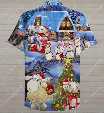 Sheep Wish You Merry Christmas Short Hawaiian Shirt Hobbies Short Sleeve Custom Hawaiian Shirts Hawaiian Shirts For Men, Hawaiian Shirt Gift, Christmas Gift