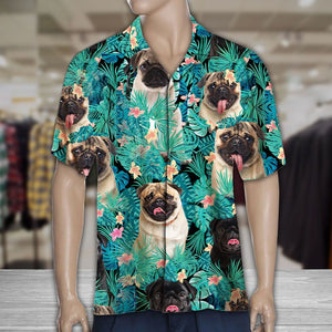 Cute Tongue Out Pug Tropical Plants Pattern Hawaiian Shirt, Hawaiian Shirt Gift, Christmas Gift