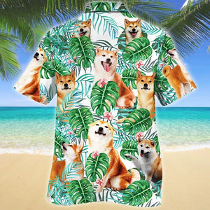 Adorable Shiba Inu Dog Tropical Plant Pattern Hawaiian Shirt, Hawaiian Shirt Gift, Christmas Gift