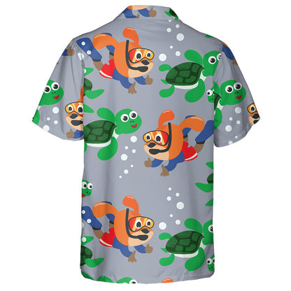 Little Turtle And Little Dog Are Swim In Underwater Hawaiian Shirt, Hawaiian Shirt Gift, Christmas Gift