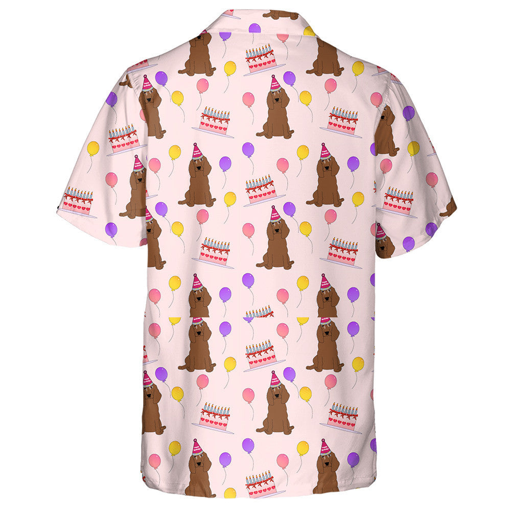 Spaniel Dogs And Birthday Cakes In Cartoon Background Hawaiian Shirt, Hawaiian Shirt Gift, Christmas Gift