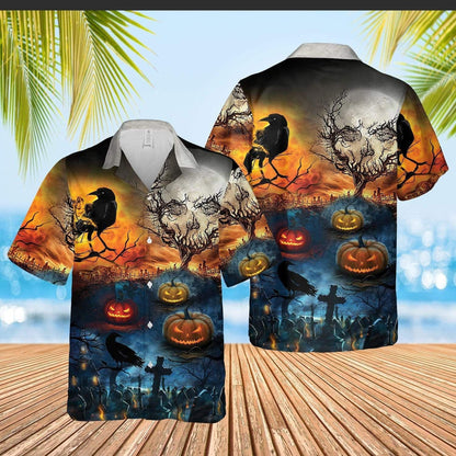 Glowing Pumpkin By Night Halloween Background Hawaiian Shirt,Hawaiian Shirt Gift, Christmas Gift