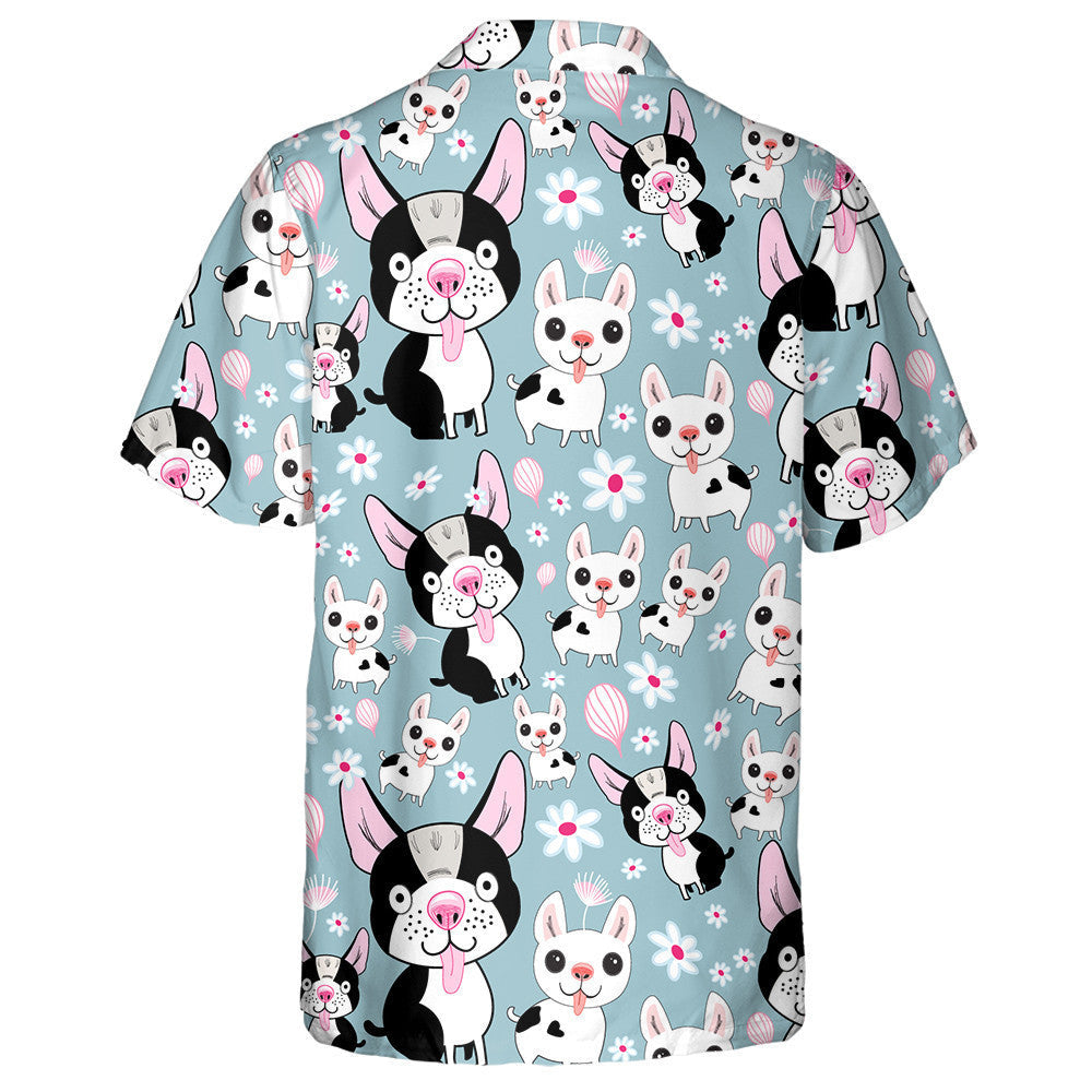 Small Dogs On A Blue Background With Flowers Hawaiian Shirt, Hawaiian Shirt Gift, Christmas Gift