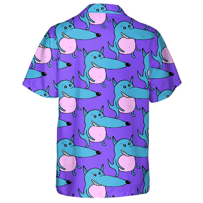 Hand Drawn Blue And Pink Wolfs Hawaiian Shirt, Hawaiian For Gift