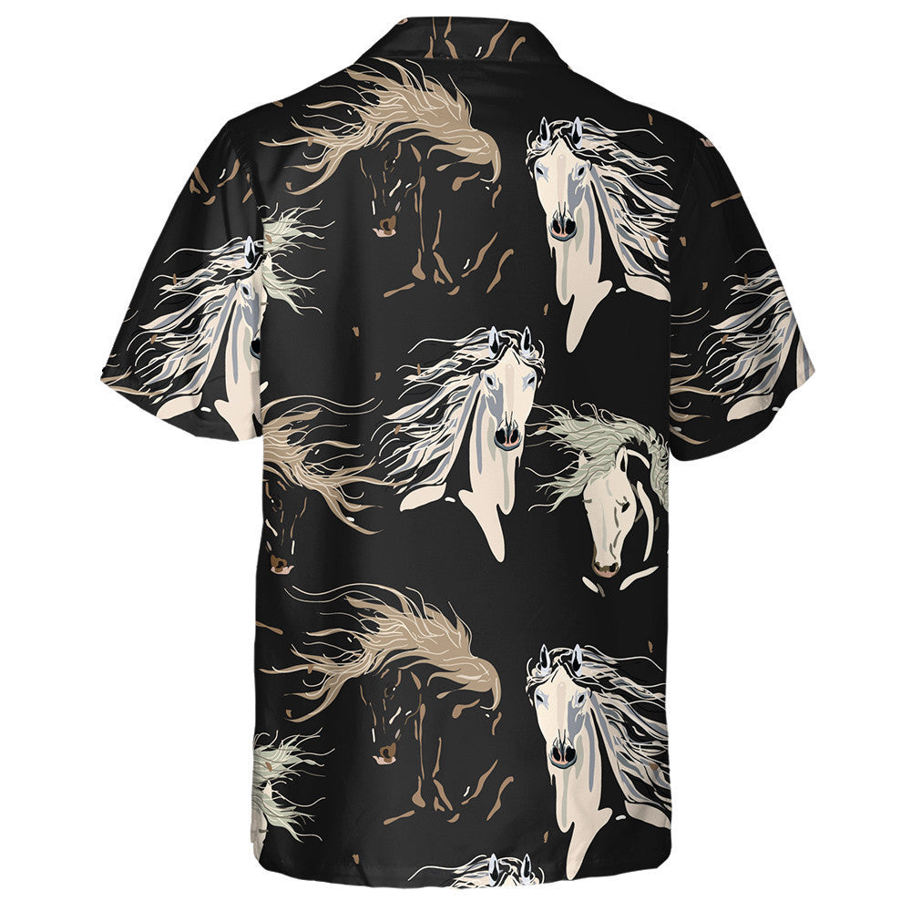 Galloping Horse Square Beige Black Color Background Hawaiian Shirt, Hawaiian Shirt Gift, Christmas Gift