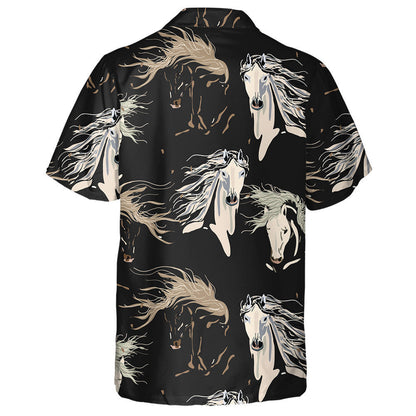 Galloping Horse Square Beige Black Color Background Hawaiian Shirt, Hawaiian Shirt Gift, Christmas Gift