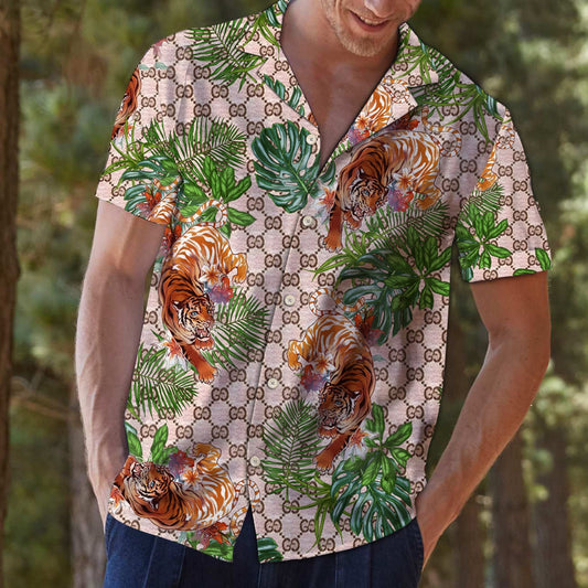 Tiger Walking Into Forest Pink And Gray Plaid Hawaiian Shirt, Hawaiian Shirt Gift, Christmas Gift