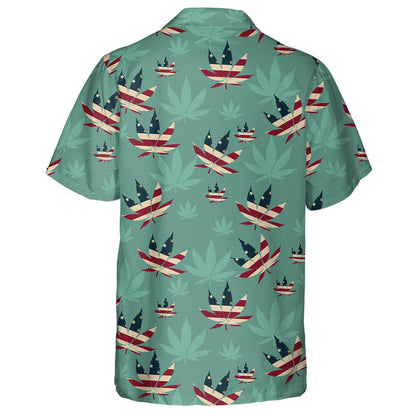 Design American Flag Cannabis Leaf Green Background Hawaiian Shirt, Hawaiian Shirt Gift, Christmas Gift