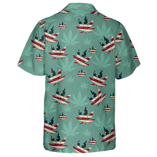 Design American Flag Cannabis Leaf Green Background Hawaiian Shirt, Hawaiian Shirt Gift, Christmas Gift
