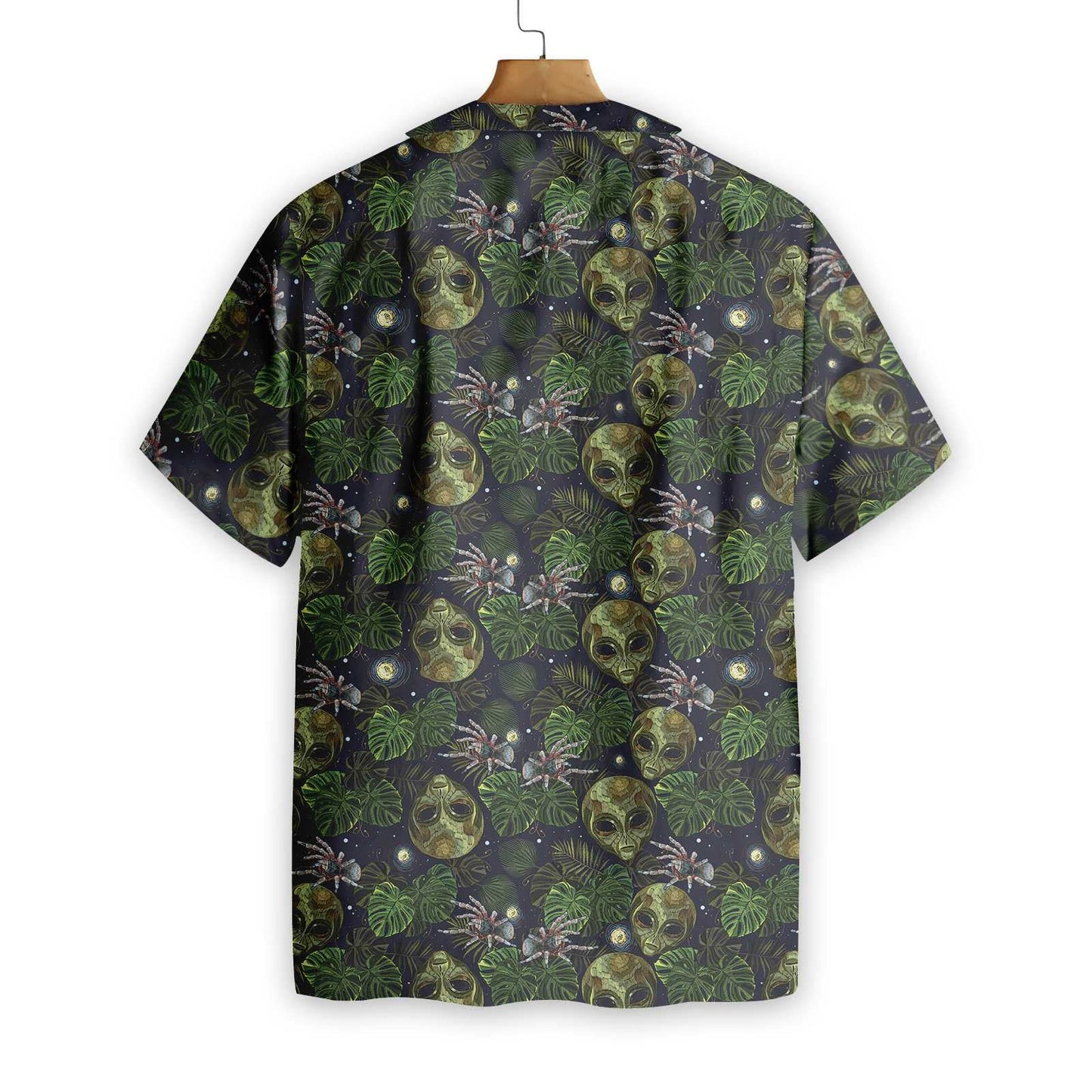 Cool Design Hawaiian Shirt Alien And Spider In Night Tropical Forest, Hawaiian Shirt Gift, Christmas Gift