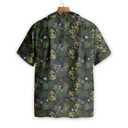 Cool Design Hawaiian Shirt Alien And Spider In Night Tropical Forest, Hawaiian Shirt Gift, Christmas Gift