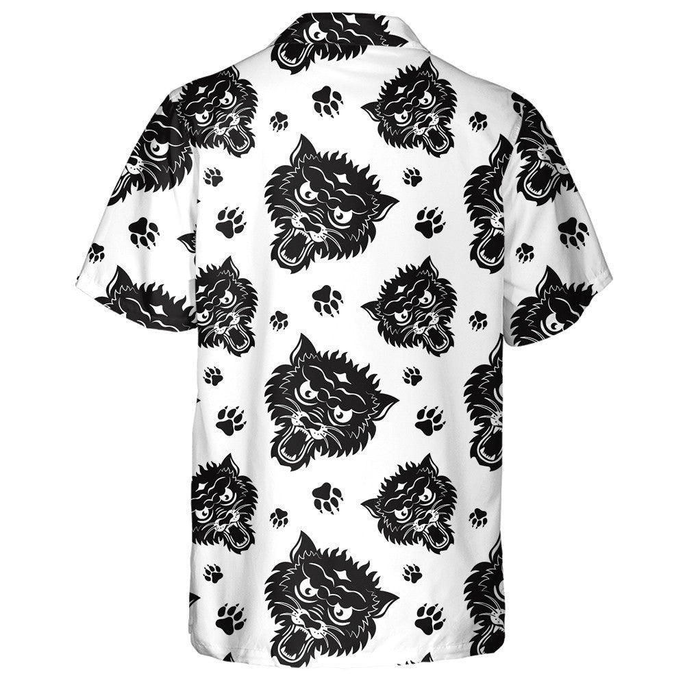 Black Wolf With Paw White Background Hawaiian Shirt, Hawaiian For Gift